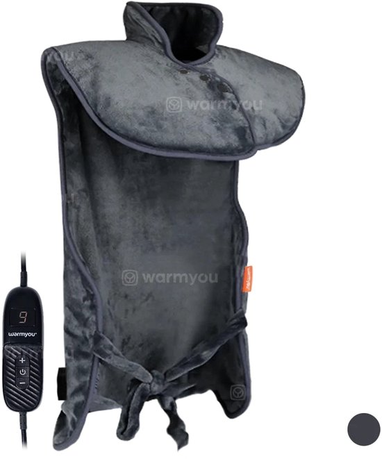 Warmyou Hugme - Elektrische nek/rugwarmer - Warmtekussen - Fleece - 9 standen - 60x90cm - Antraciet