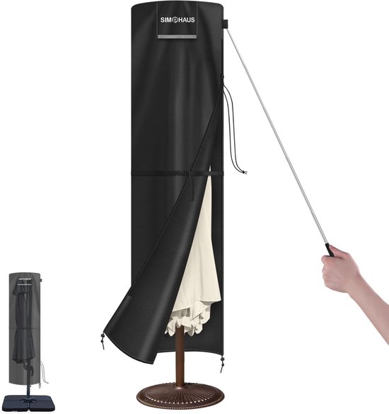Housse De Parasol Imperméable Résistante Au Vent 210D Oxford PVC - Protection UV Gris
