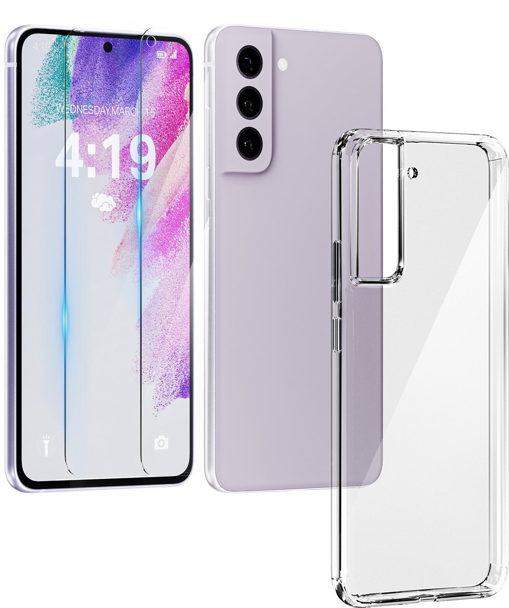 My Case Hoesje geschikt voor Samsung S21 FE transparant hoes - 2x screenprotector - extra sterk