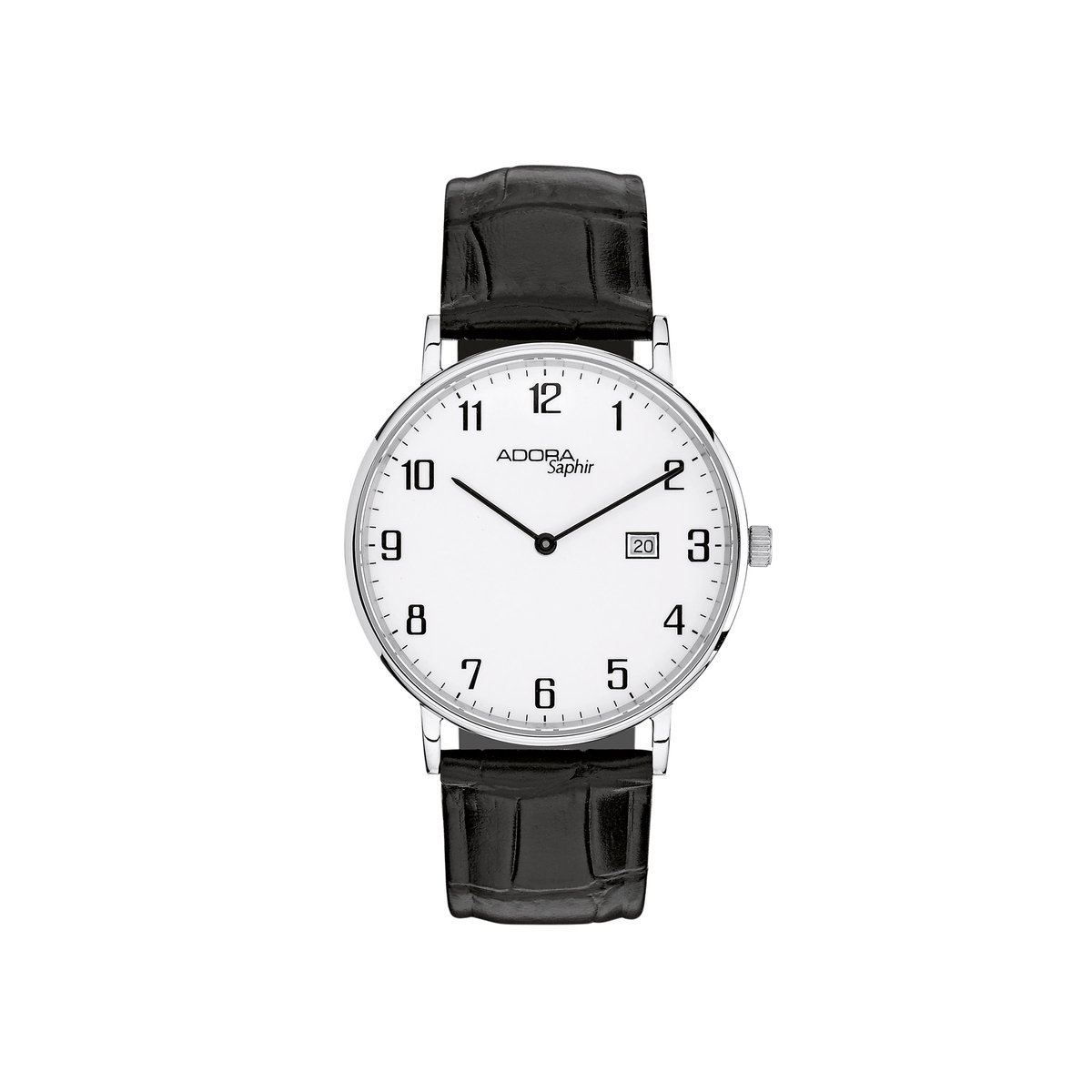 Adora Saphir Herenhorloge AS4774 - Modern Design - Saffierglas - Zwart Lederen Band - Datumweergave