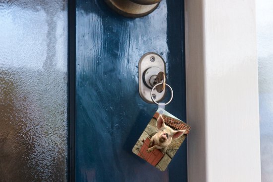 Porte-clés Cochon - Porte-clés cochon rose en plastique - Porte-clés rectangulaire avec photo