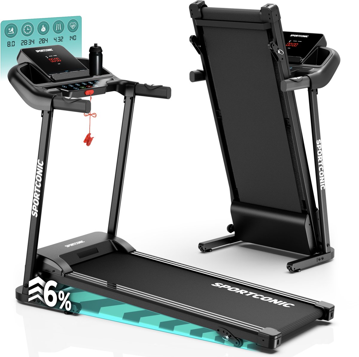 Sportconic loopband 1-12 km/u met hartslagmeter en lang loopvlak