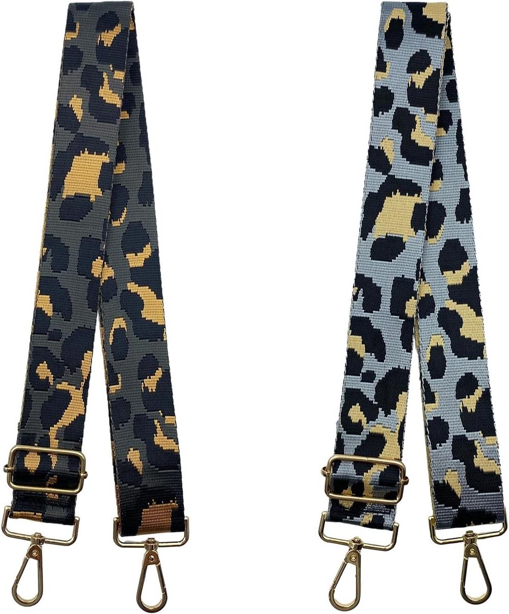 Vervangende handtasriem in luipaardprint - Brede en verstelbare crossbody tasriem voor dames (38 cm breed) in zwart grijs - Eén maat