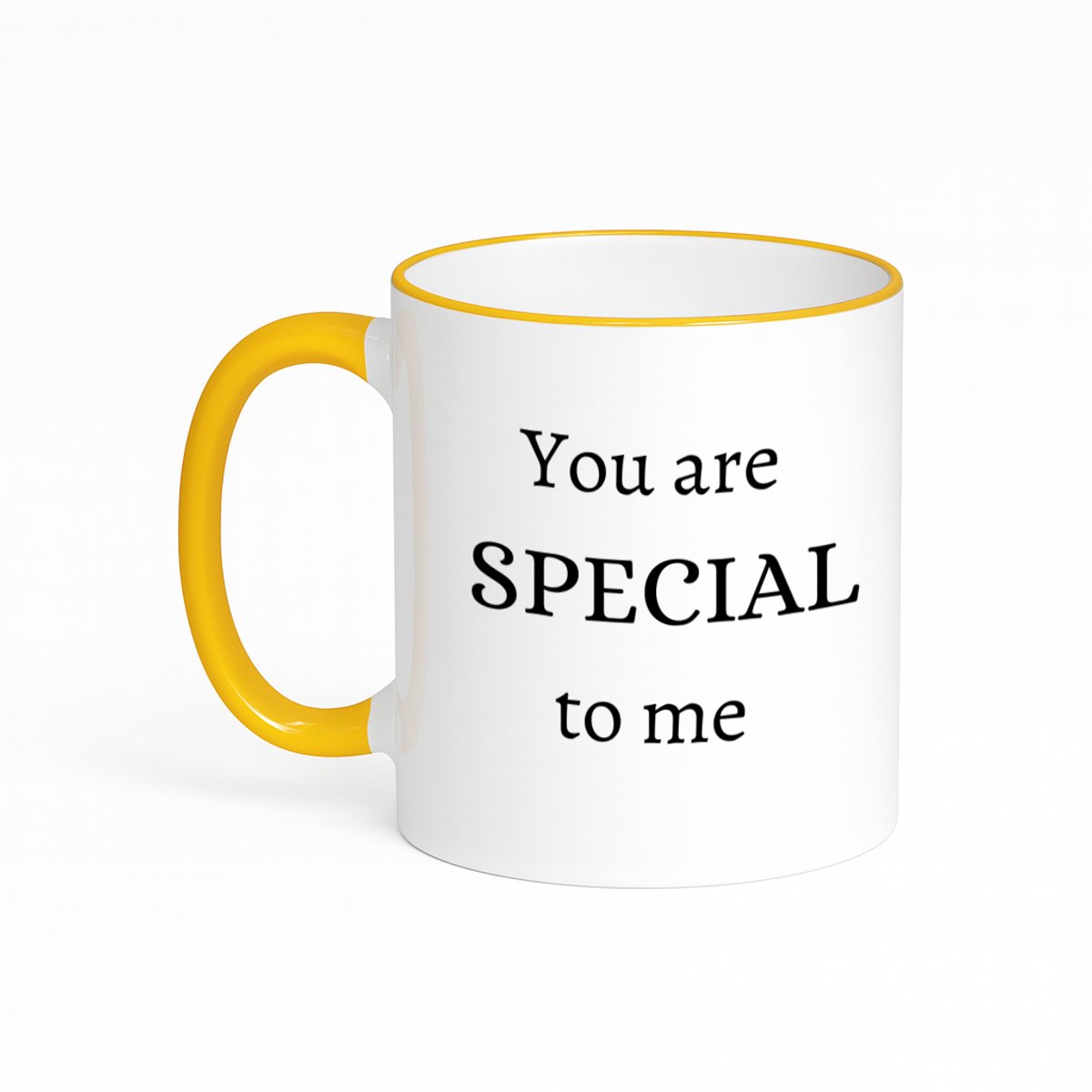 Hacebo® - you are special to me koffiebeker met gekleurde rand goudgeel - Liefde - mensen die jij liefde wilt geven - thee mok - koffie beker - cadeau - kado - liefde - geschenk - verjaardag - koffiemok - 330 ML