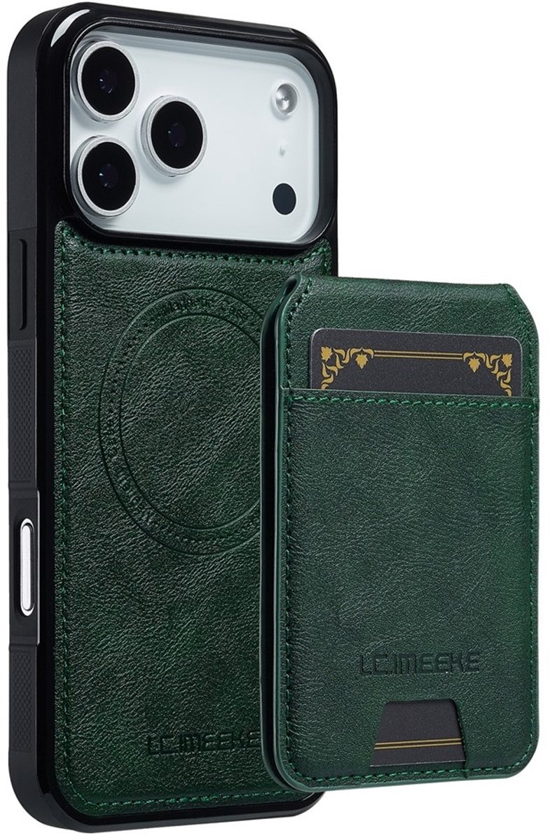 LC.IMEEKE Hoesje - Geschikt voor iPhone 17 Pro Hoesje - LC.IMEEKE L3 - Leather Back Cover met Pasjeshouder - MagSafe Compatible - Groen