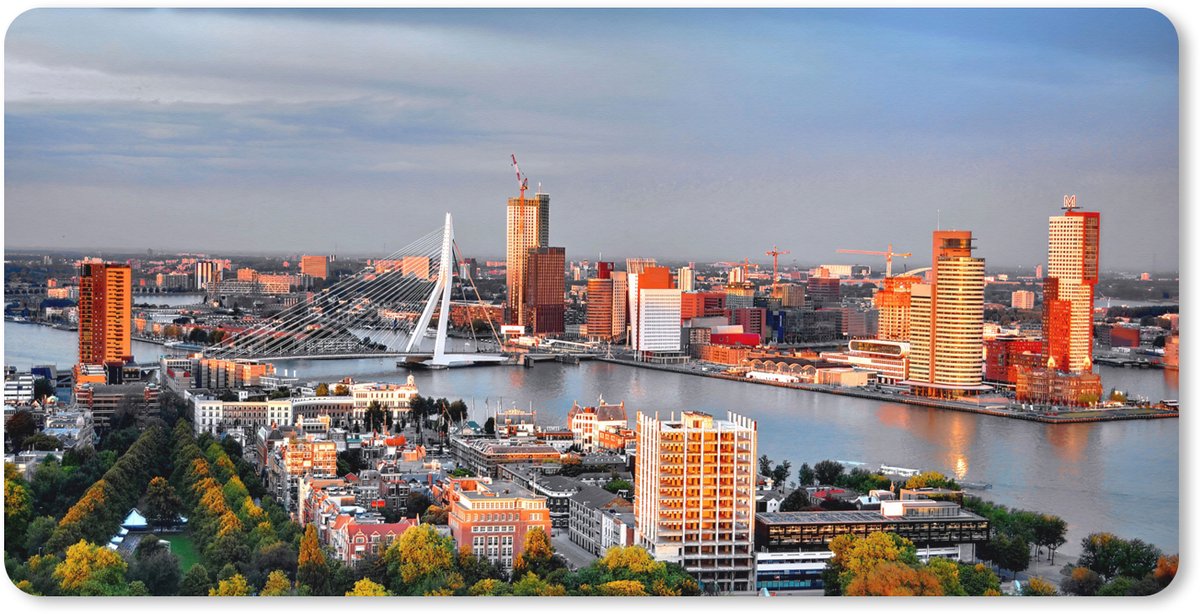 Muismat XXL 100x50 cm - Bureau onderlegger - Bureau mat Rotterdam - Skyline - Boom - Bureaumat - Gaming mousepad xl - Bureaulegger groot - Computer deskmat