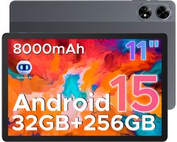 DOOGEE Tab G6+-Tablet-Android 15-11 inth FHD+ 90Hz- 4G LTE-32GB ROM+256GB ROM(2TB TF)-Unisoc T7280-8000mAh/18W-Dubbele luidsprekers-Widevine L1-Face ID-Grijs