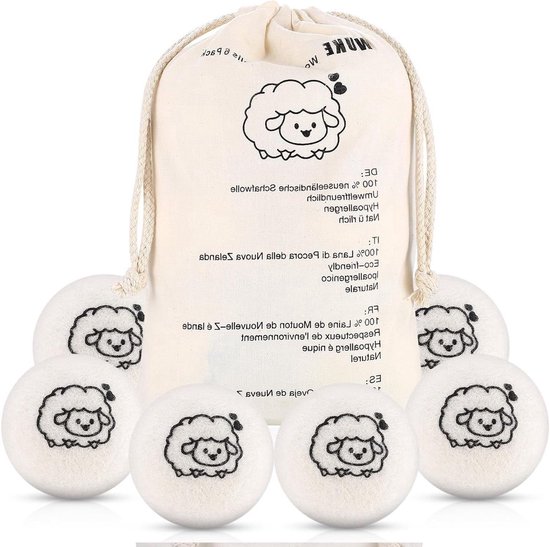 Boules de séchage Beluxe® XL - Boules de Vizirettes - Boules de séchage - Adoucissant - Durable - Laine - 6 pièces - Sac de rangement inclus