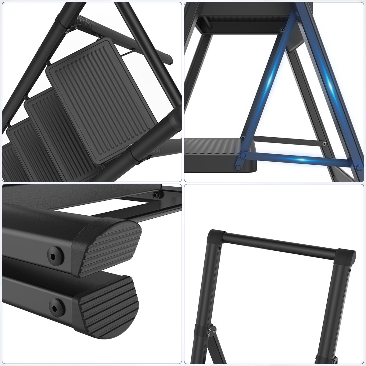 Opvouwbare trapladder, trapkruk, opvouwbare trap met breed antislip pedaal en leuning, multifunctionele huishoudtrap, trapladder tot 150 kg, zwart voor huishouden, keuken - 4 treden – foto 2
