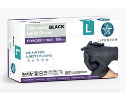 Handschoenen Wegwerp Nitril - Latex vrij - Ongepoederd - zwart - maat L - 100 stuks