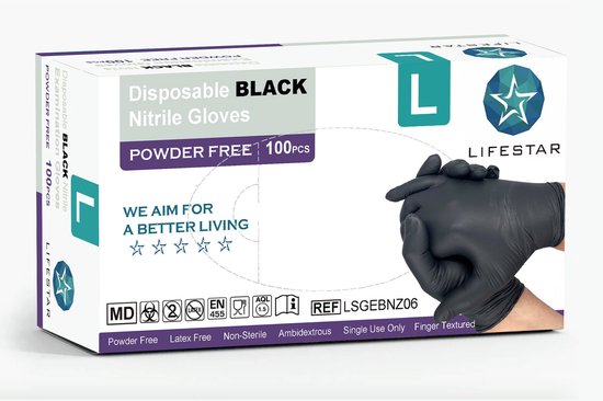 Gants en nitrile NOIR L 90 pcs