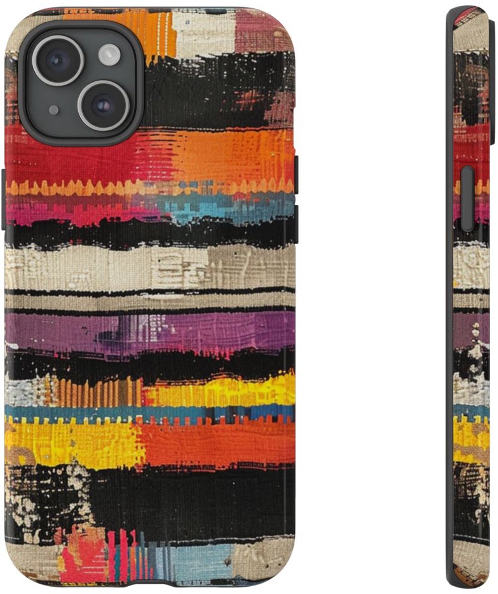 Kleurrijk Abstract Geweven Patroon – Telefoonhoesje Geschikt voor iPhone 15 Plus