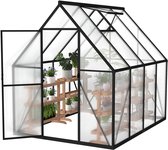 LZQ Premium kas van aluminium met loopdeur, versterkte fundering, dakraam en deur, weerbestendig en temperatuurbestendig voor tomaten, groenten en planten - 230x180x195cm