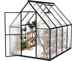 Premium kas van aluminium met loopdeur, versterkte fundering, dakraam en deur, weerbestendig en temperatuurbestendig voor tomaten, groenten en planten - 230x180x195cm