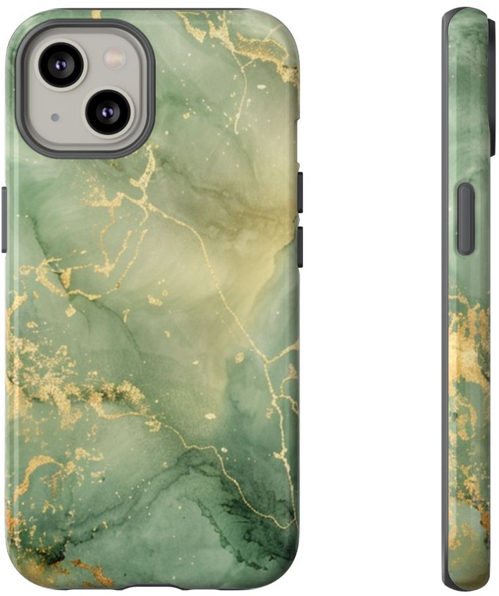 Groene en Gouden Marmer Abstract – Telefoonhoesje Geschikt voor iPhone 14