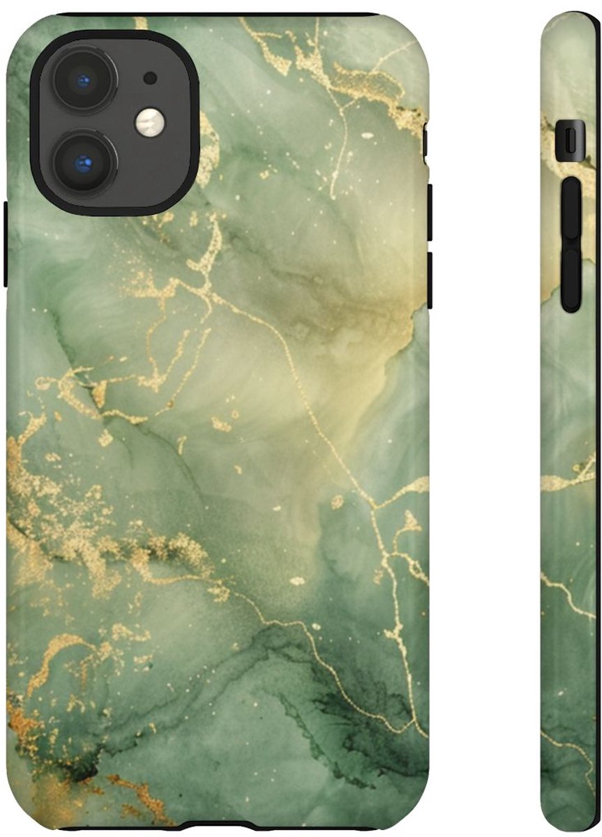 Groene en Gouden Marmer Abstract – Telefoonhoesje Geschikt voor iPhone 11