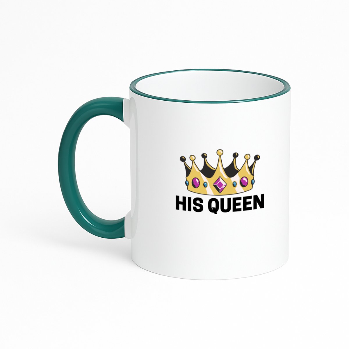 Hacebo® - his queen koffiebeker met gekleurde rand donker groen - Koningin - iemand die zich voelt als een koningin - thee mok - koffie beker - valentijnsdag - verjaardag - cadeautje voor vriendin - kado - geschenk - koffiemok - 330 ML