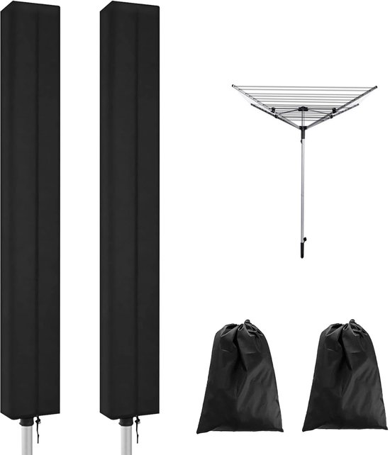 Foto: Droogmolenhoes 2 stuks roterende waslijn afdekking waterdichte stof 165x16x16 cm droogmolen hoes universeel beschermhoes heavy duty roterende waslijn afdekking met rits beschermende weerbestendige parasolhoes voor tuindroger en droogrek