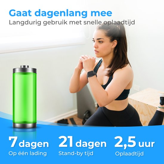 The Life Style Goods - Montre connectée pour femmes/hommes - Moniteur de fréquence cardiaque et podomètre - Android/IOS - Étanche - Zwart