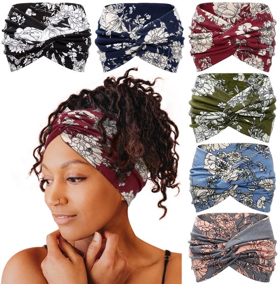 She's Shining 2 stuks elegante kanten hoofdbanden vrouwen vintage brede bloemen kant hoofdband (zwart, bruin