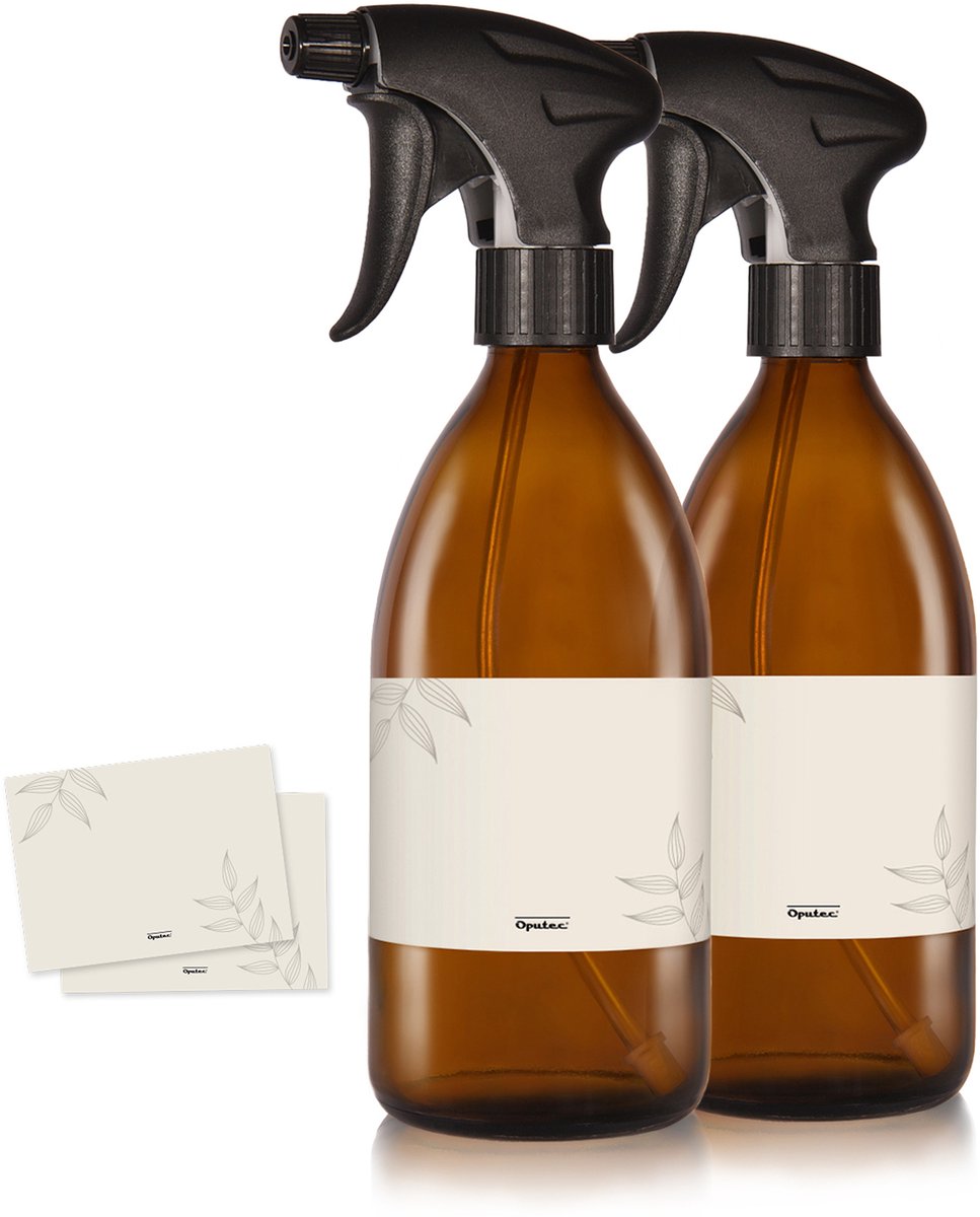 Oputec 2x 500ml sprayflessen – bruinglas – lege verstuivers met ergonomische sproeikop