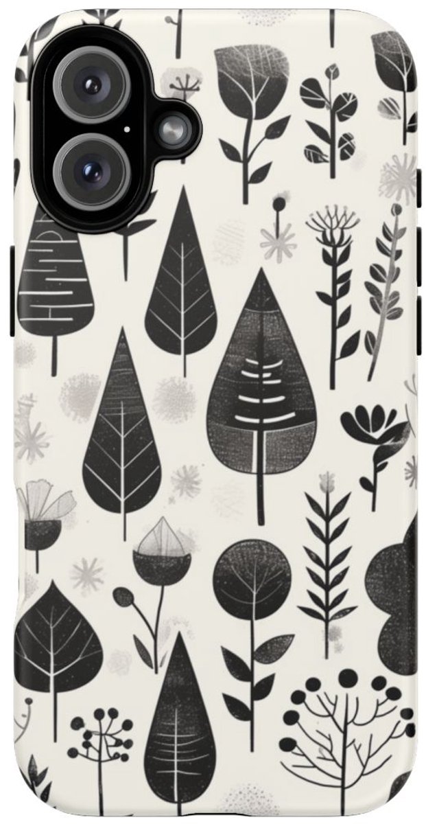 Monochroom Botanisch Patroon – Telefoonhoesje Geschikt voor iPhone 16 Plus
