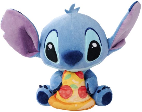 Simba Toys plush Disney Stitch met pizza - Pluche knuffel van 25cm