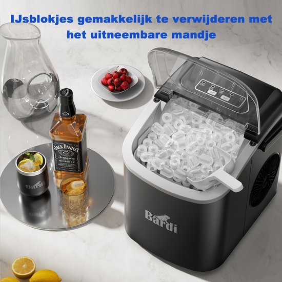 Bardi Deluxe IJsblokjesmachine Set 1,2 Liter Zwart - 12KG IJsblokjes in 24 uur - met IJsschep - Inclusief 3 Luxe Thermosbekers en Ijsschep - Jungle van Bardi — afbeelding 4