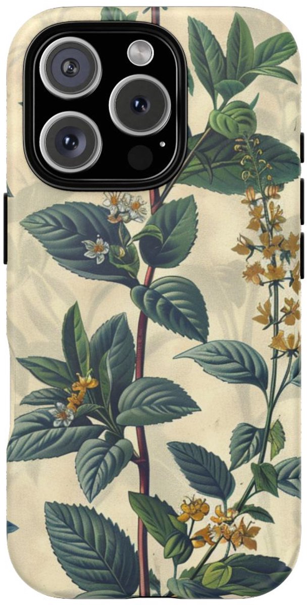 Vintage Botanisch Kruidenpatroon – Telefoonhoesje Geschikt voor iPhone 16 Pro