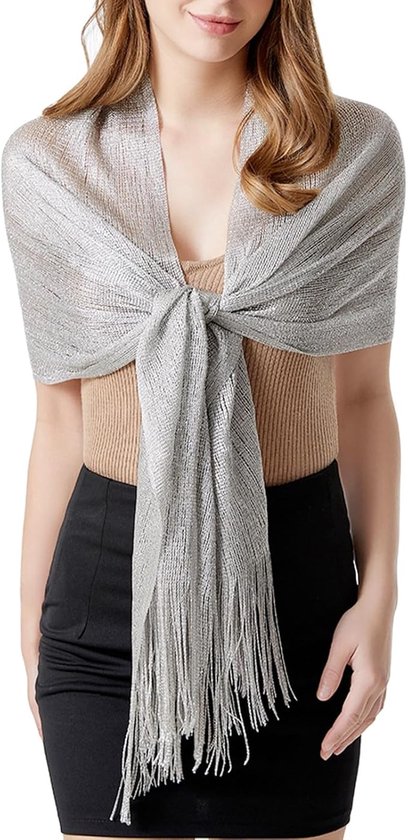 Foulard femme modulable, foulard argenté, paillettes, sequins