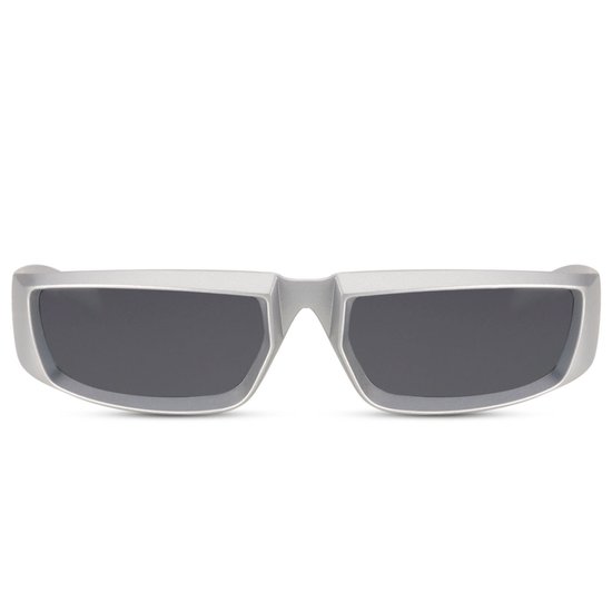 5028 Pretcilinders zonnebril - rechthoekig zonnebril |Unisex|Heren & Dames bril |Biker brillen - Zwart Lens - Futuristische zilverkleurige Montuur - Chunky Frame - Festival Bril - Rave Bril |Trendy Party & Outdoor Bril - UV400 + brillen sleeve & doek — afbeelding 2