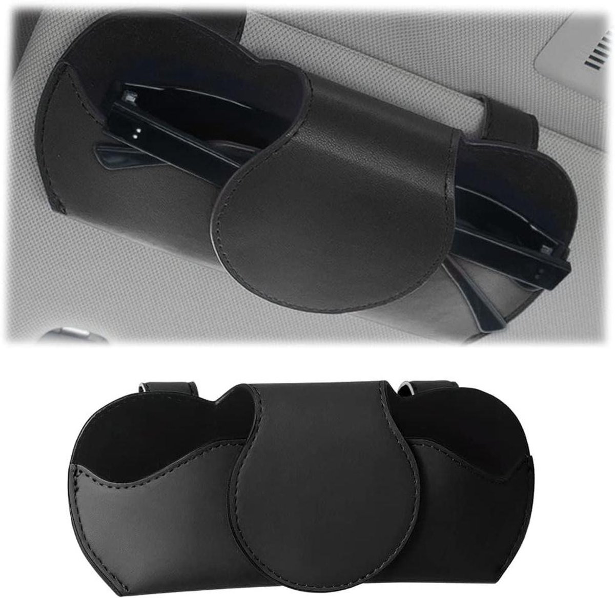 Car Leather Glasses Holder - Zonneklep opbergzak voor auto - Zonneklep organizer - Multifunctioneel brillenhoesje voor voertuigen (Zwart)