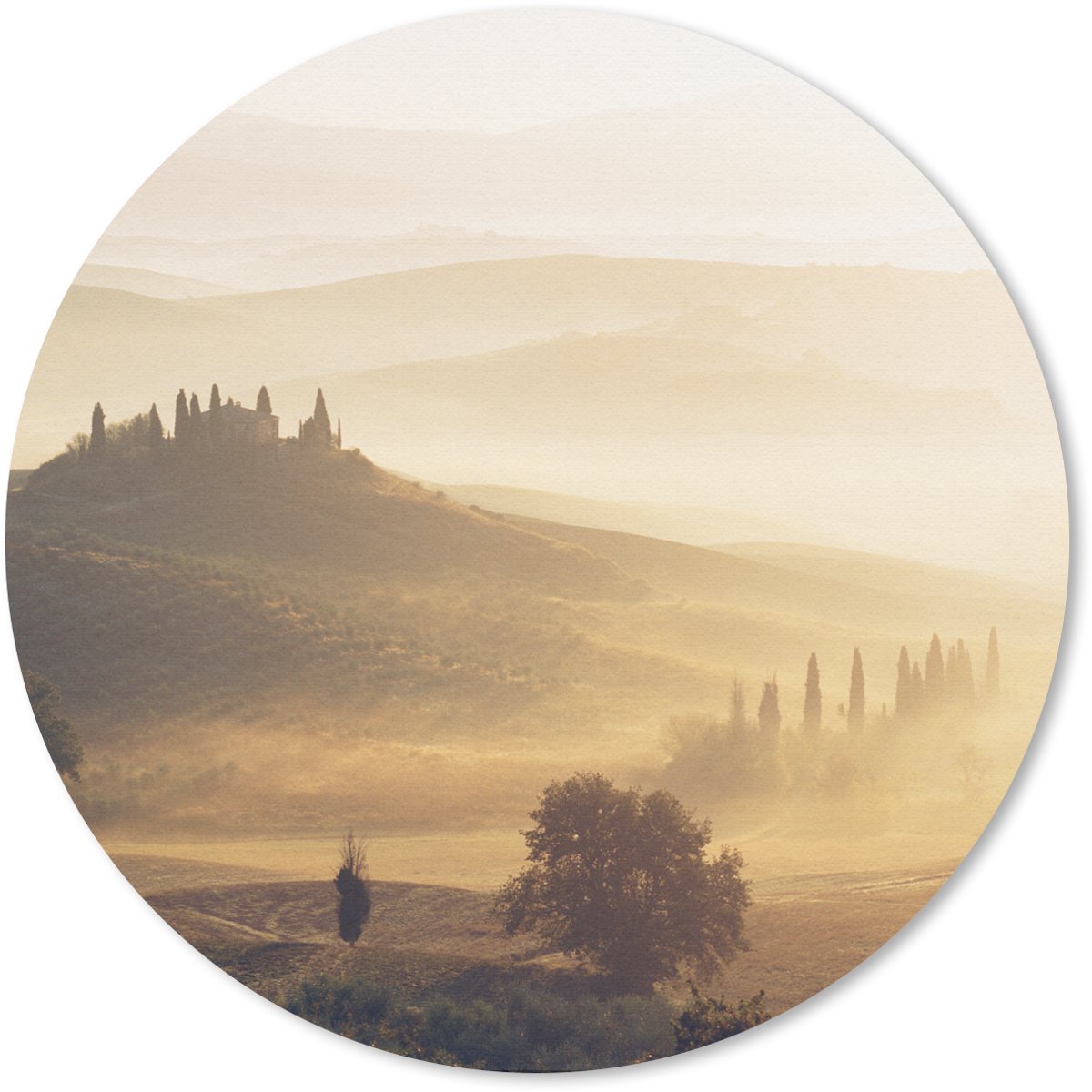 Muismat rond 30x30 cm - Mousepad Toscane - Mist - Zon - Ronde muismatten