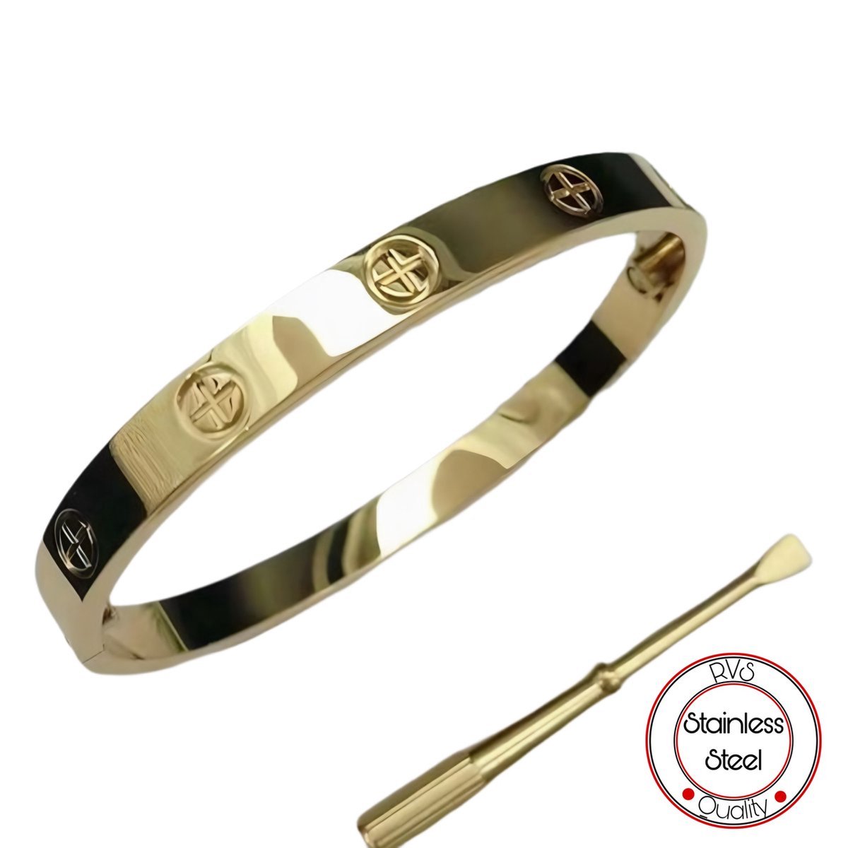 Soraro Exclusieve Armband | Dames en Heren | Elegant | Schroevendraaier | Goudkleurig | RVS | 19 CM | Armband Vrouwen | Cadeau voor Vrouw en Man