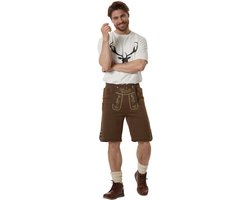 dressforfun - Authentieke Lederhosen Lenni - Fleece - Bruin - 52 - Oktoberfest Kleding Man - Herenkostuum - Verkleedkleding - Duitse Klederdracht - Carnavalskleding - Klederdrachtvest - Traditionele Broek