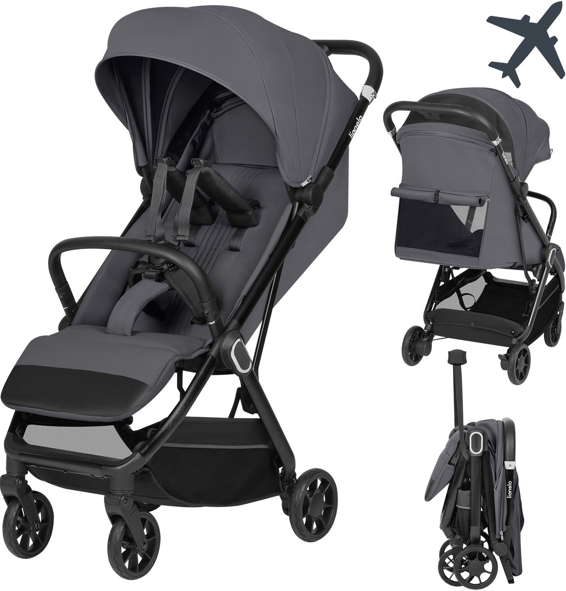 Lionelo Bess Buggy – Ultracompacte Kinderwagen 6 m–22 kg – 7,5 kg Lichtgewicht – Automatisch Inklapbaar met 1 Hand – XXL UPF50+ Kap – Ligpositie 83 cm – 5-Punts Magnetische Gordel – Geveerde 360° Wielen – Reisvriendelijk van Lionelo