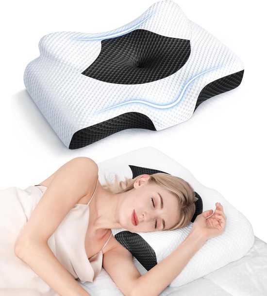 TopEsct 2-in-1 Ergonomisch Nekkussen, Memory Foam Cervicaal Kussen