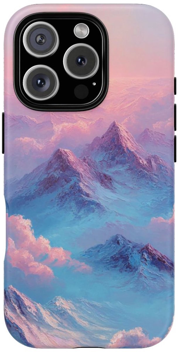 Dromerige Roze en Blauwe Bergen – Telefoonhoesje Geschikt voor iPhone 16 Pro