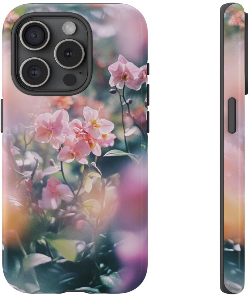 Zachte Roze Orchideeën Bloemenprint – Telefoonhoesje Geschikt voor iPhone 15 Pro