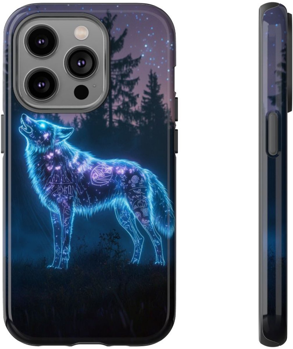 Gloeiende Wolf met Oeroude Symbolen – Telefoonhoesje Geschikt voor iPhone 14 Pro