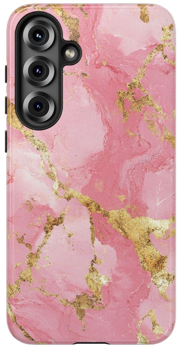 Roze en Gouden Marmerstructuur – Telefoonhoesje Geschikt voor Samsung Galaxy S25 Plus