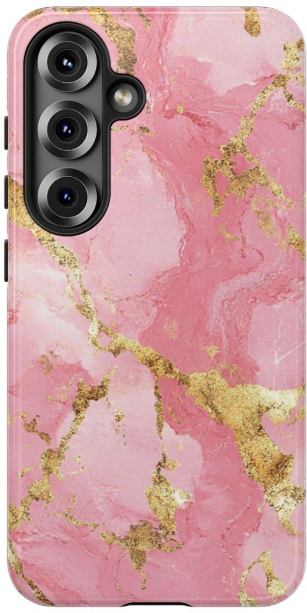 Roze en Gouden Marmerstructuur – Telefoonhoesje Geschikt voor Samsung Galaxy S25