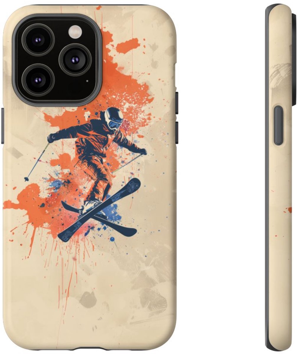 Skiër met Verfspatten – Telefoonhoesje Geschikt voor iPhone 14 Pro Max