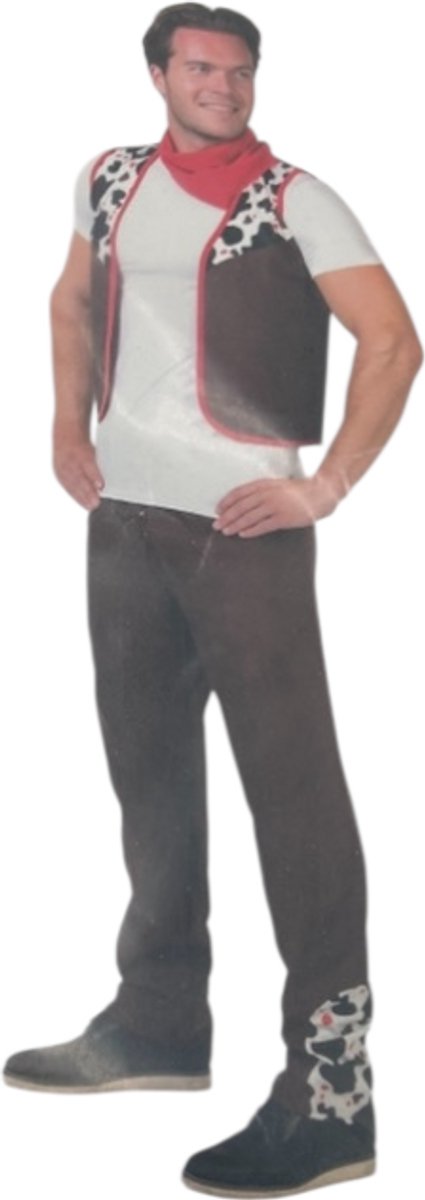 Cowboy Verkleedset – Bruine Broek, Gilet & Rode Sjaal – Maat XL voor Rollenspel & Carnaval