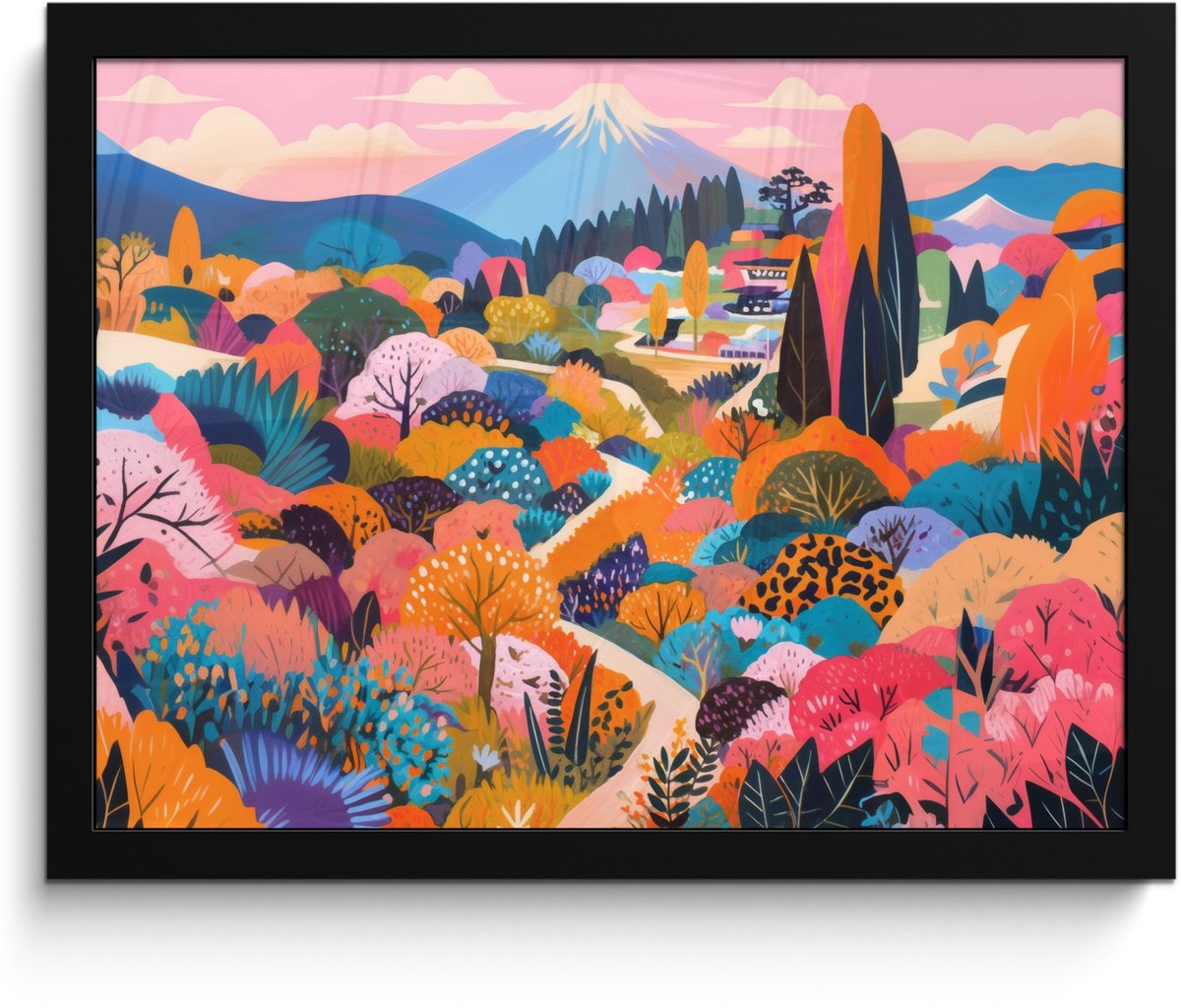 FrameYourWall Poster in lijst - Fotolijst 40x30 cm - Posters - Witte bergtop - Modern - Kleurrijk - Posterlijst zwart - Decoratie - Wanddecoratie woonkamer - Muurdecoratie slaapkamer Kleurrijk - Landschap