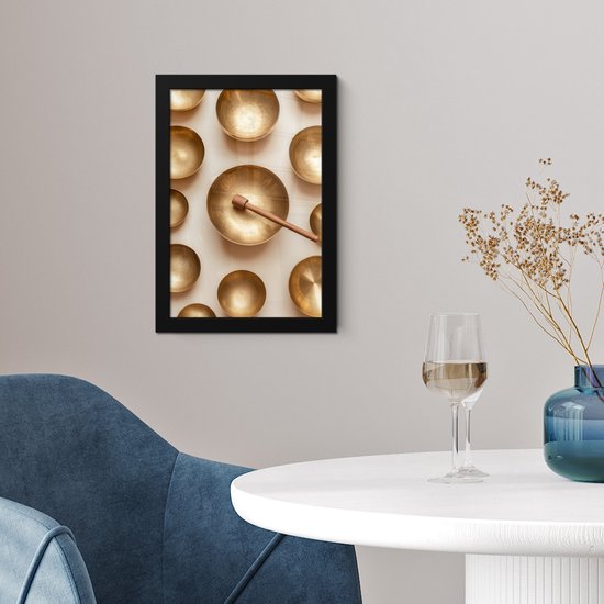 Poster in lijst - Fotolijst 20x30 cm - Posters - Symmetrisch - Goud - Brons - Balans - Posterlijst zwart - Decoratie - Wanddecoratie woonkamer - Muurdecoratie slaapkamer