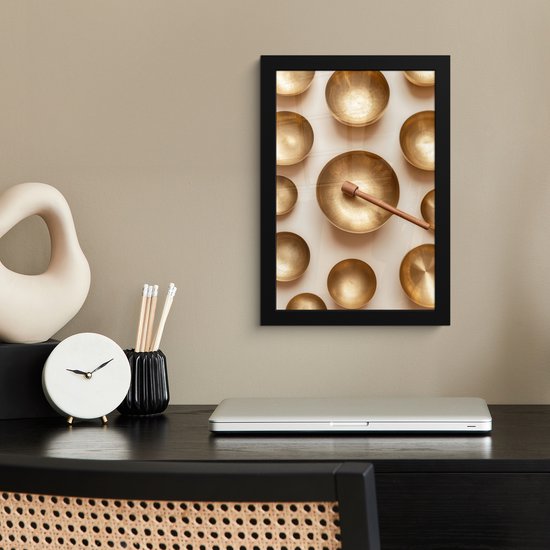 Poster in lijst - Fotolijst 20x30 cm - Posters - Symmetrisch - Goud - Brons - Balans - Posterlijst zwart - Decoratie - Wanddecoratie woonkamer - Muurdecoratie slaapkamer