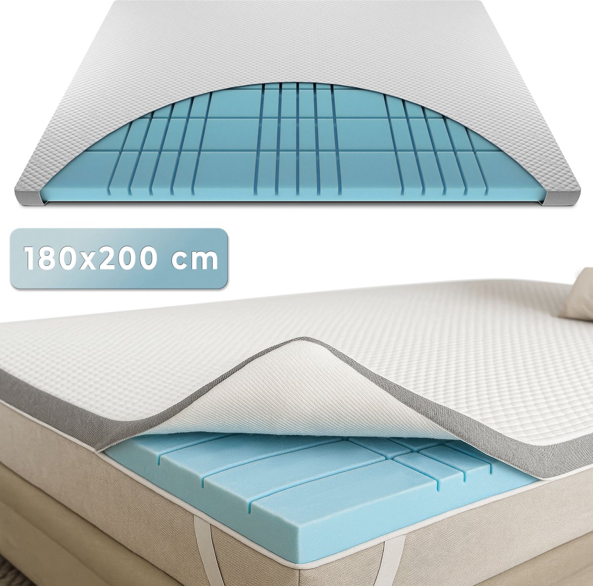 CozySense® CubeTech Topper Matras 180x200 - Topmatras - Topdekmatras - 100+ Comfort Cubes - Ergonomische Steun - CertiPUR® - 7 cm - Wasbare Hoes
