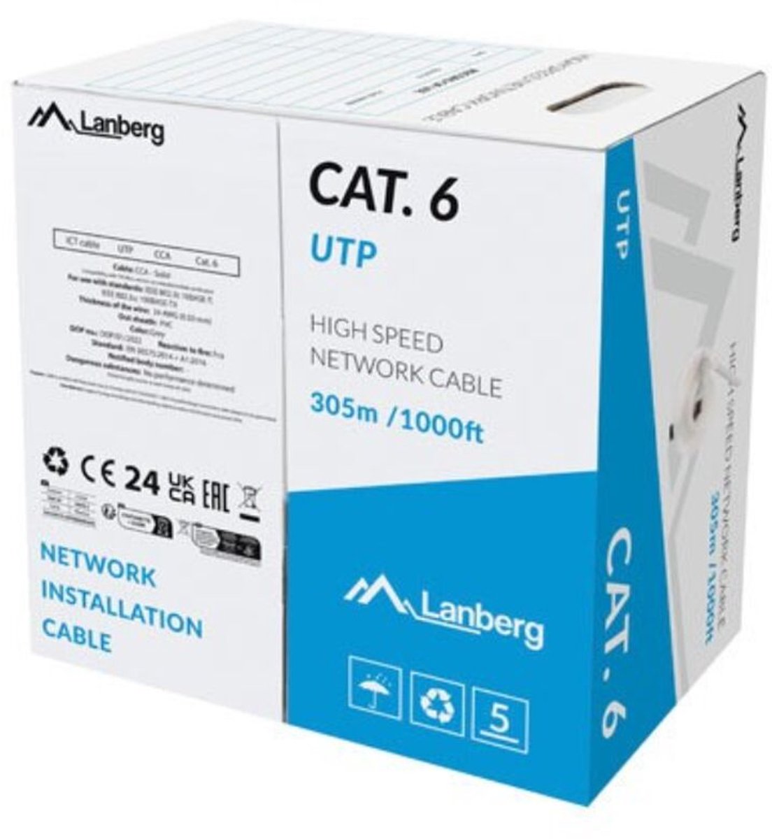 Stevige UTP-netwerkkabel categorie 6 Lanberg LCU6-15CC-0305-S Grijs 305 m
