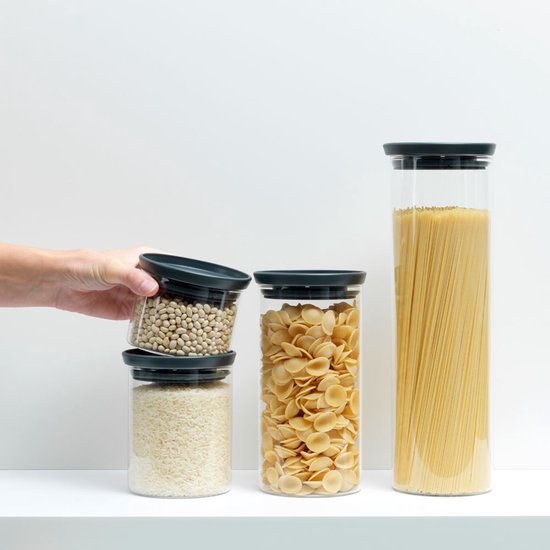Brabantia Bocal en verre empilable 1,1 litre - Dark Grey